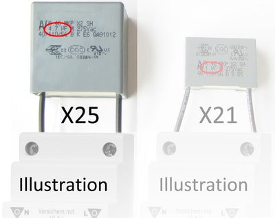 Comparison of the X21 and X25 mains filters