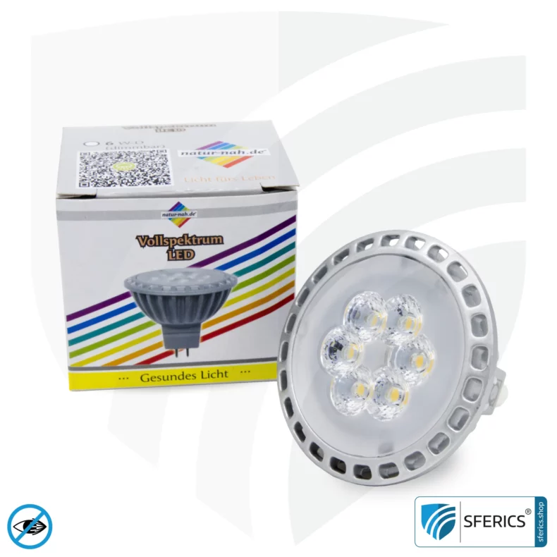 6 watt LED spot full spectrum | bright like 35 watts, 450 lumens | CRI 95 | dimmable | flicker-free | daylight | GU5.3 (MR16) | business quality