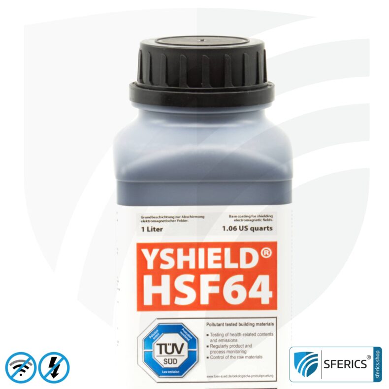 Shielding paint HSF64 | RF screening attenuation against electrosmog up to 93 dB at 40 GHz | without preservative » ideal for allergy sufferers | TÜV SÜD certified | effective at 5G!