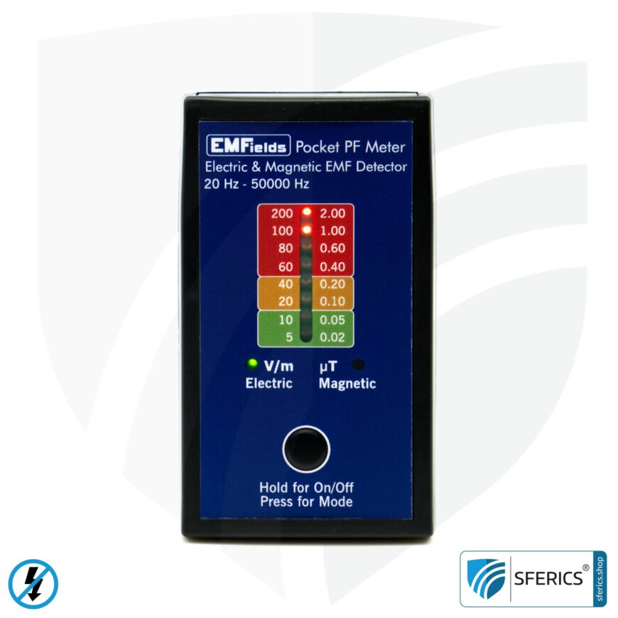 Pocket PF5 Meter | Potential-free low frequency measuring device for electrosmog | Detection of alternating electrical fields and magnetic fields | Measuring range 15 to 50,000 Hz