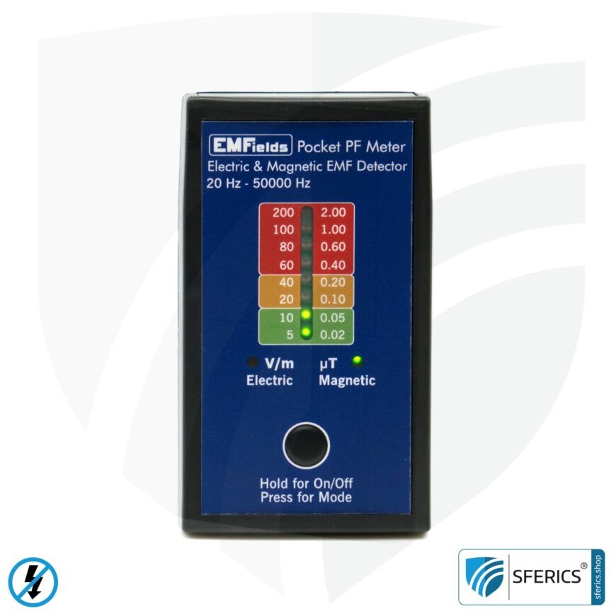 Pocket PF5 Meter | Potential-free low frequency measuring device for electrosmog | Detection of alternating electrical fields and magnetic fields | Measuring range 15 to 50,000 Hz
