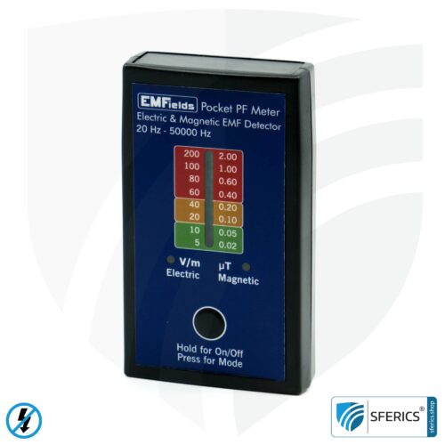 Pocket PF5 Meter | Potential-free low frequency measuring device for electrosmog | Detection of alternating electrical fields and magnetic fields | Measuring range 15 to 50.000 Hz