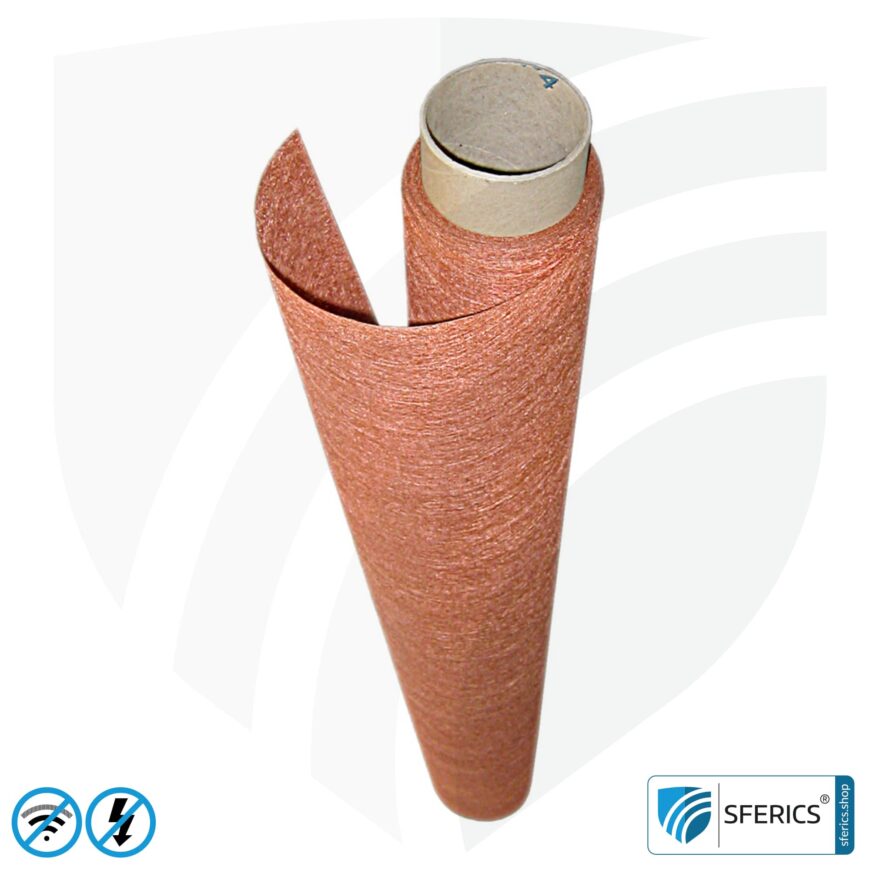 Shielding fleece SAPHIR | fibre fleece with copper coating | RF screening attenuation against electrosmog up to 56 dB | 100 cm width. Effective against 5G!