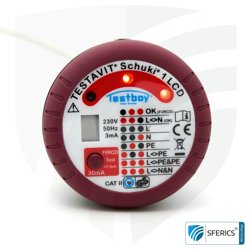 TESTAVIT SCHUKI 1 LCD | socket tester with RCD tripping | quick check of grounding, wiring and RCD circuit breaker.