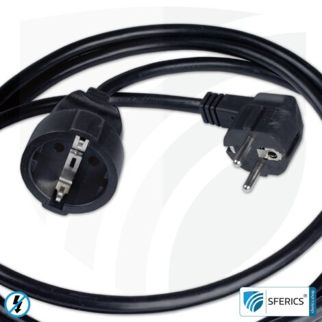 Shielded extension cable | black | schuko extension for shielding electrical and magnetic alternating fields LF | 3 meters