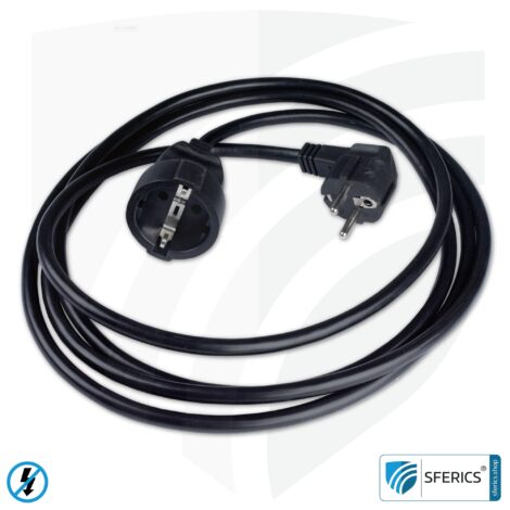 Shielded extension cable | black | schuko extension for shielding electrical and magnetic alternating fields LF | 3 meters