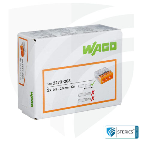 WAGO compact splicing connector | model 2273-203 | for 3 solid conductors | alternative to classic connector blocks