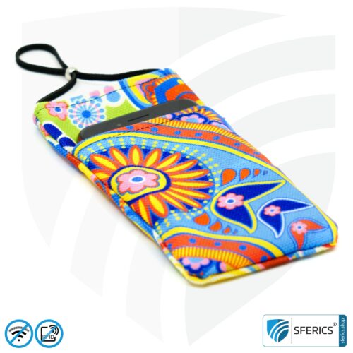 Cell phone pouch eWall for the smartphone | Unique in design RAINBOW.FLOWER | anti electrosmog incl. 5G | 3in1 protection incl. RFID blocker | cell phone case for iPhone, Android, ...