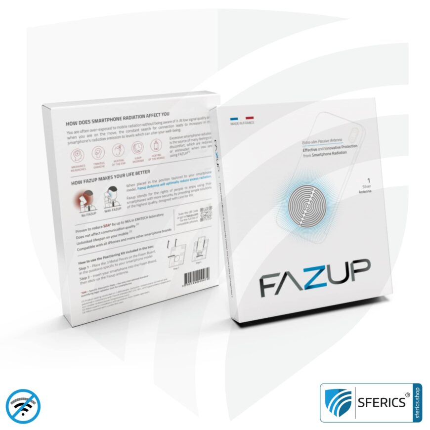FAZUP antenna patch | SILVER | innovative technology against electrosmog | protects against unnecessarily high radiation from your own mobile phone | no esotericism or harmonization. reduction is measurable!