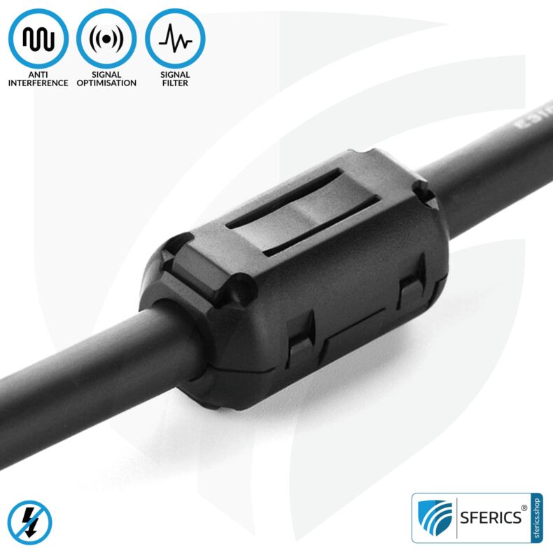 Ferrite core filter against electrosmog in the headset cable | black, clickable, for 5mm cable | FREE 1 piece as a gift!