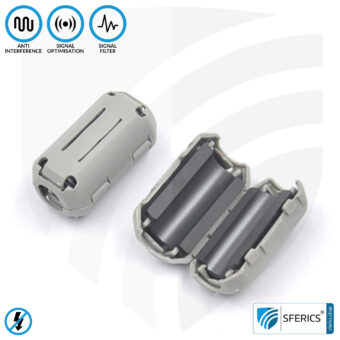 Ferrite core filter against electrosmog in the headset cable | grey, clickable, for 5mm cable | FREE 1 piece as a gift!