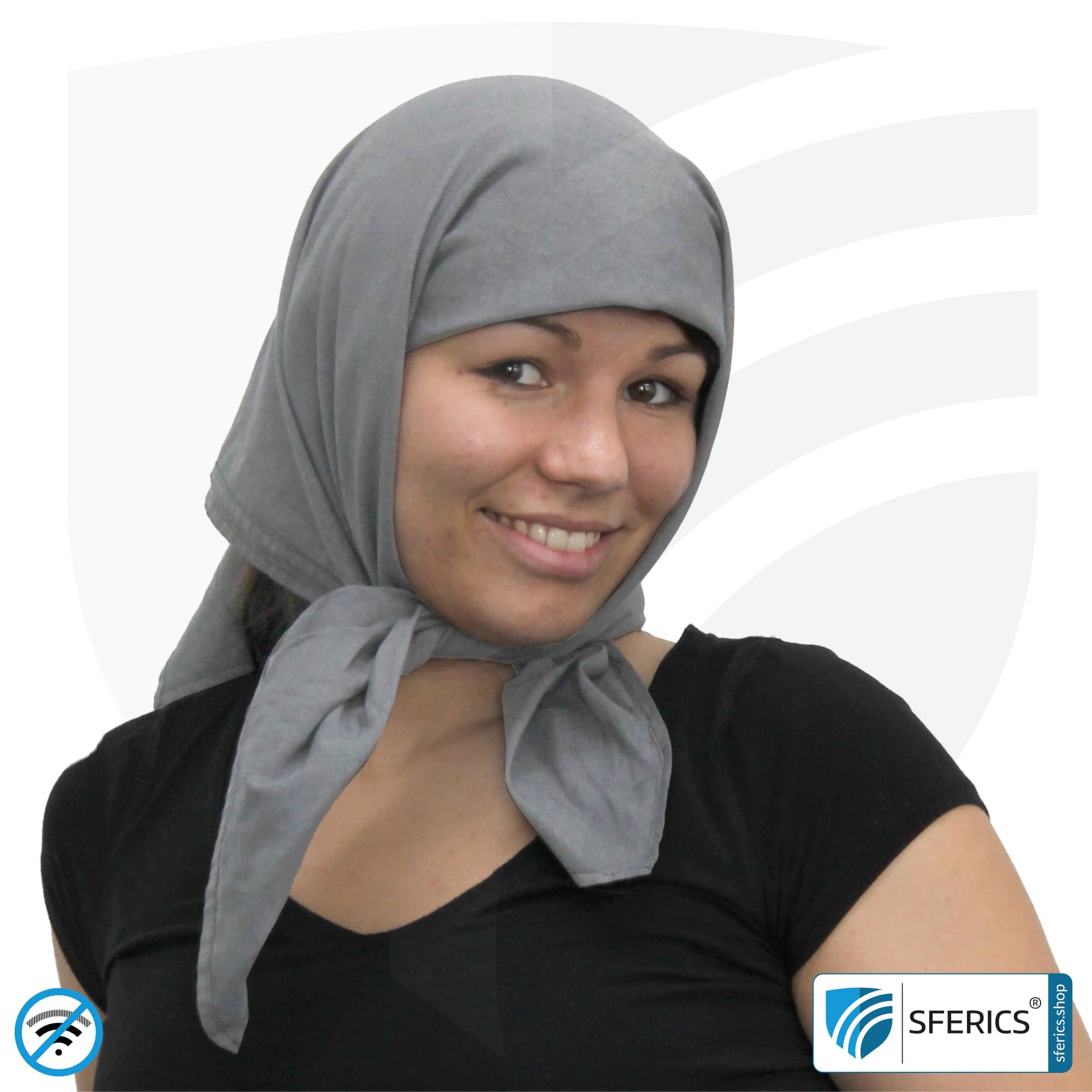 Shielding headscarf | protection up to 41 dB against HF electrosmog (cell phone, WIFI, LTE) | effective against 5G! | square