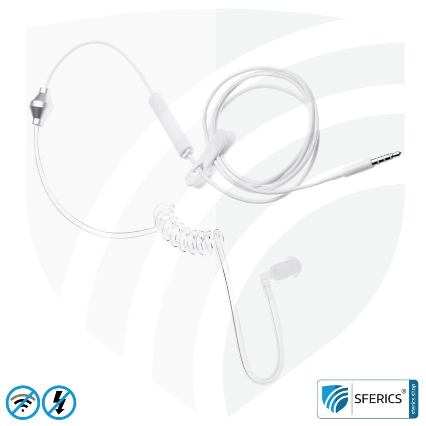 AirTube anti electrosmog monaural headset with microphone | in-ear headset for reducing EMF on the head | Jack plug | Predestined for call centers, security, etc.