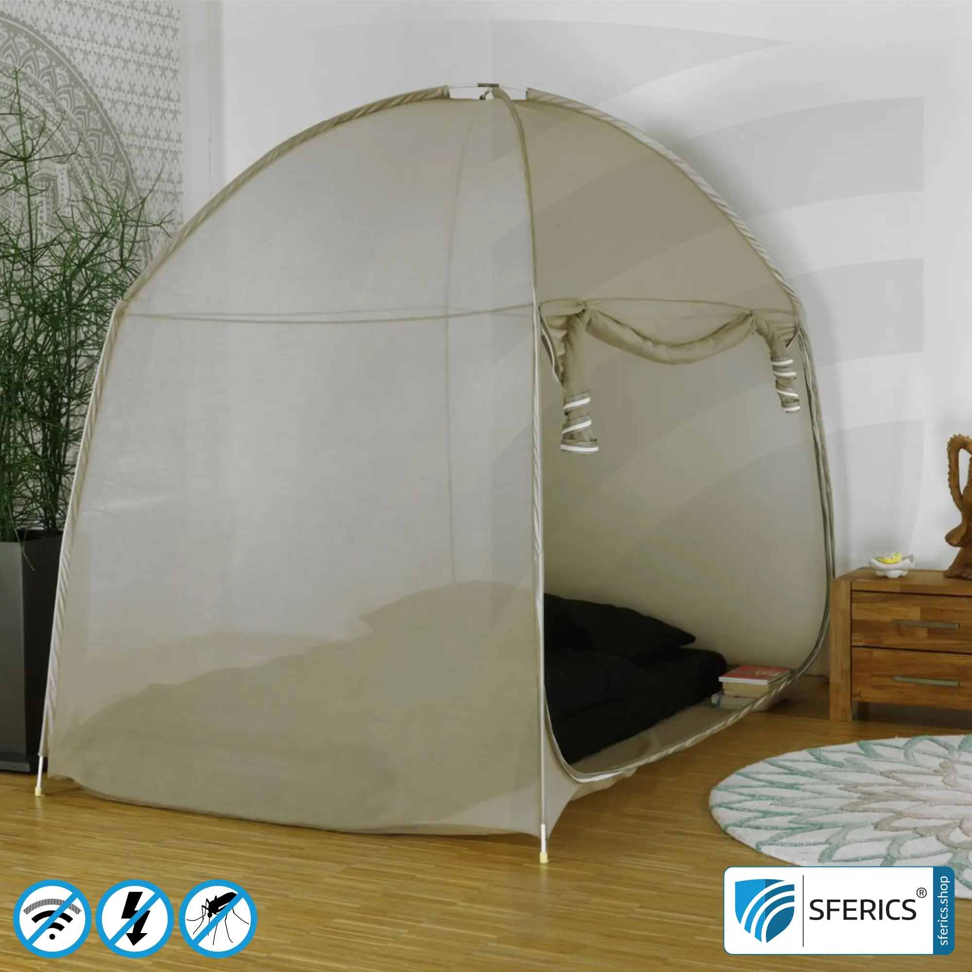 Shielding Tent SAFECAVE Double | anti electrosmog full protection | mobile radiation protection against WIFI, cell phone, LTE, 5G, ... with efficiency over 99.99% (42 dB) | free-standing, without ceiling suspension | groundable LF