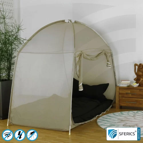 Shielding Tent SAFECAVE SINGLE with 100cm width | anti electrosmog full protection | mobile radiation protection against WIFI, cell phone, LTE, 5G, ... with efficiency over 99,99% (42 dB) | free-standing, without ceiling suspension | groundable