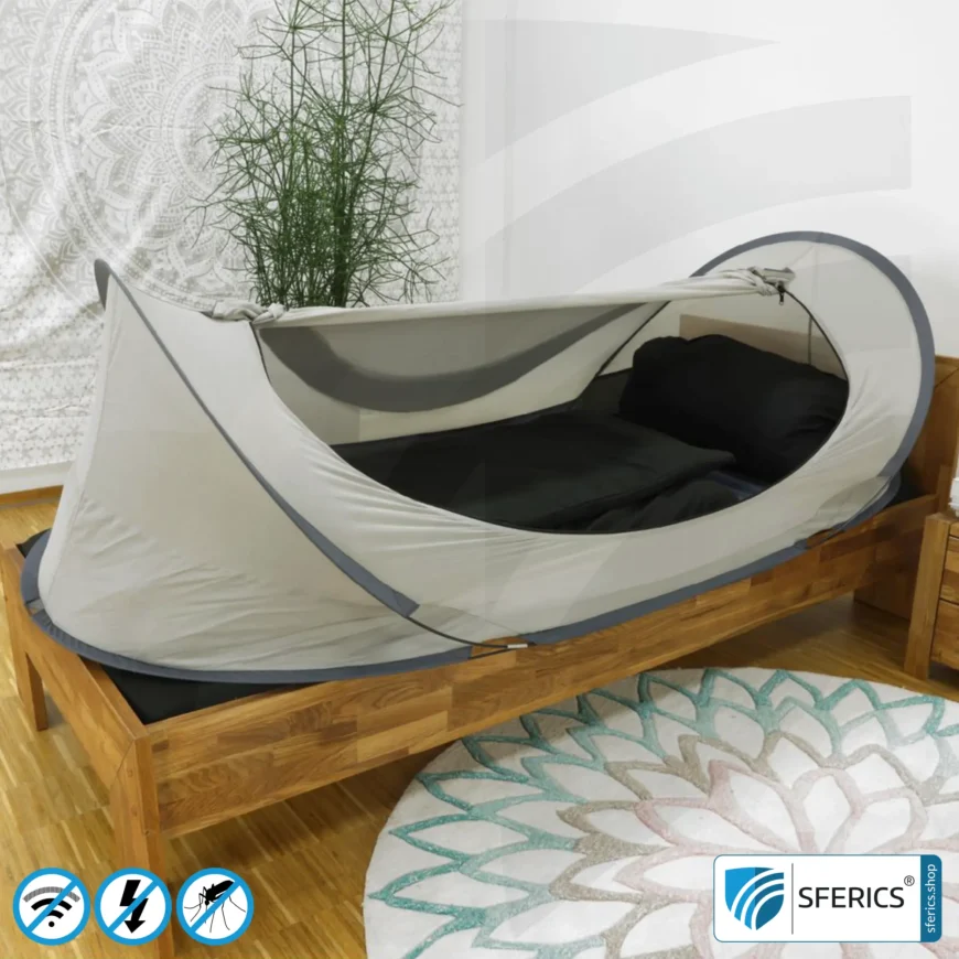 Shielding Tent SAFECAVE Pop Up Litter Tent | anti electrosmog full protection | mobile radiation protection against WIFI, cell phone, LTE, 5G, ... with efficiency up to 99.99% (42 dB) | LF groundable