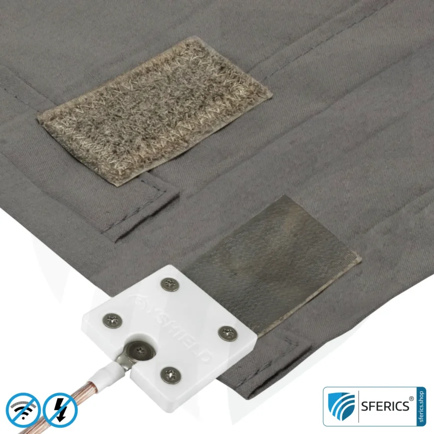 Shielding sleeping bag Electrosmog PRO | mobile radiation protection against WIFI, cell phone, LTE, 5G, ... with efficiency over 99.99% (42 dB) | free-standing, without ceiling suspension | LF groundable