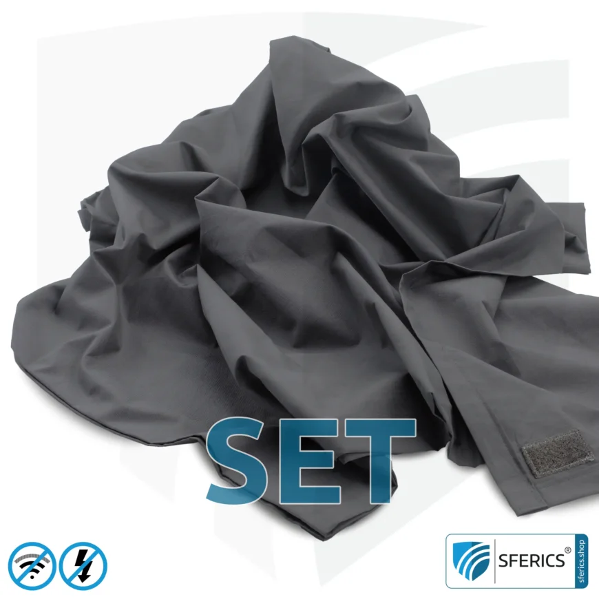 Shielding blanket in a set | mobile radiation protection against WIFI, cell phone, LTE, 5G, ... with efficiency over 99.99% (42 dB) | LF groundable