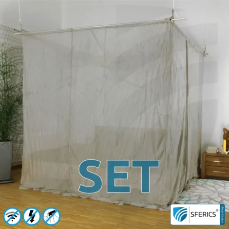 Shielding canopy Electrosmog PRO in a set | DOUBLE BED resp. GRAND KING SIZE | Shielding RF radiation ober 99.99% (48 dB). Groundable. Effective against 5G!
