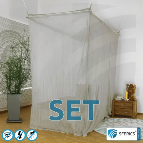 Shielding canopy Electrosmog PRO in a set | SINGLE BED | Shielding RF radiation over 99.99% (48 dB). Groundable. Effective against 5G!