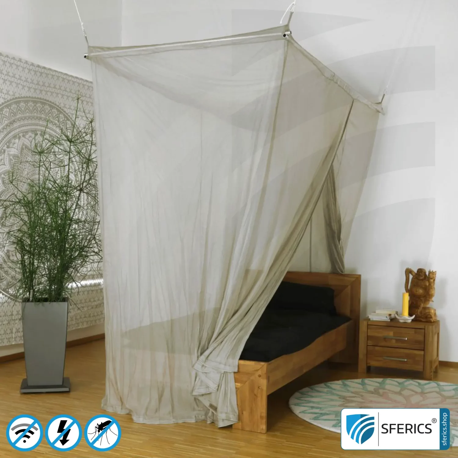 Shielding canopy Electrosmog PRO | SINGLE BED | Shielding RF radiation over 99.99% (48 dB). Groundable. Effective against 5G!
