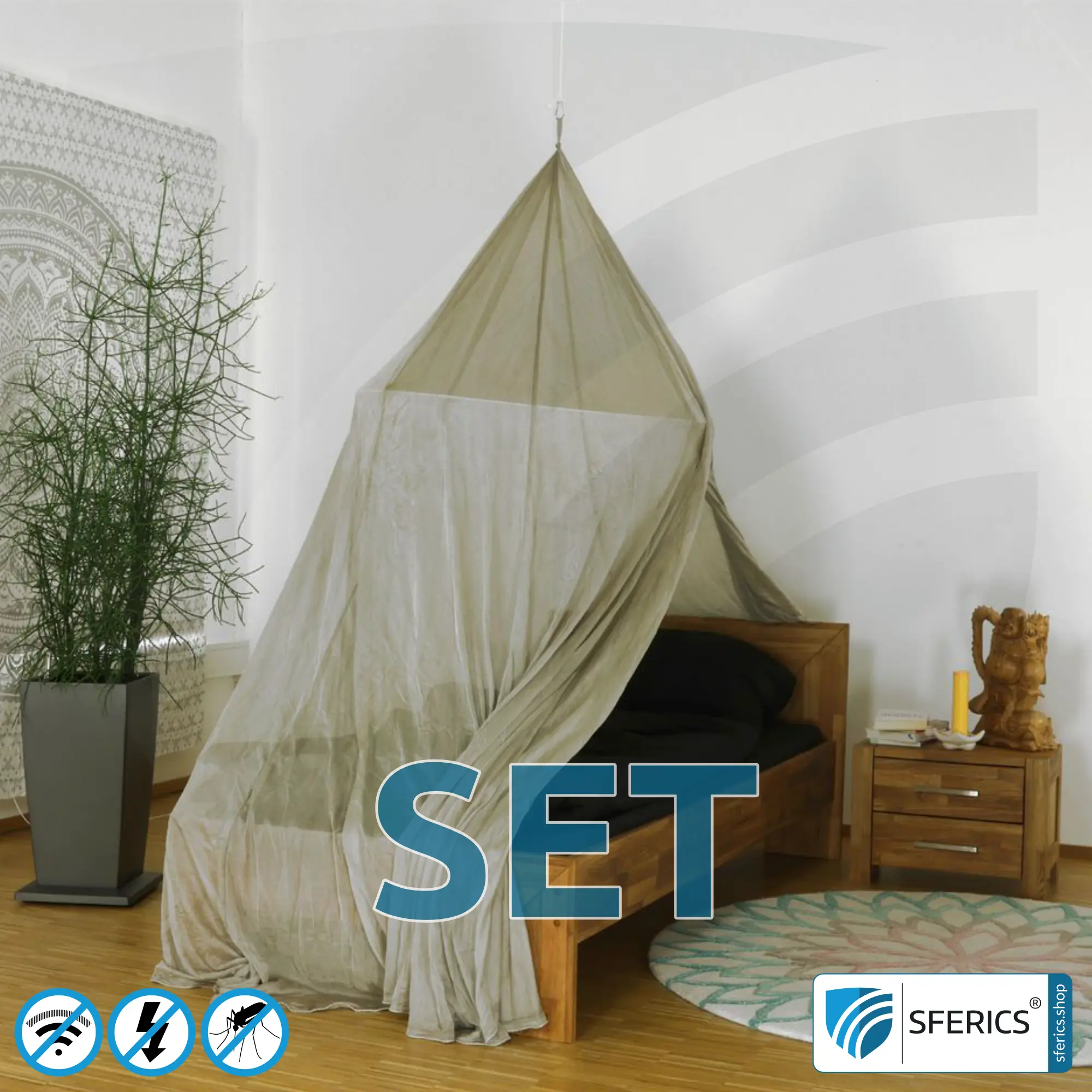 Shielding canopy Electrosmog PRO in a set | SINGLE BED PYRAMID | Shielding RF radiation over 99.99% (48 dB). Groundable. Effective against 5G!