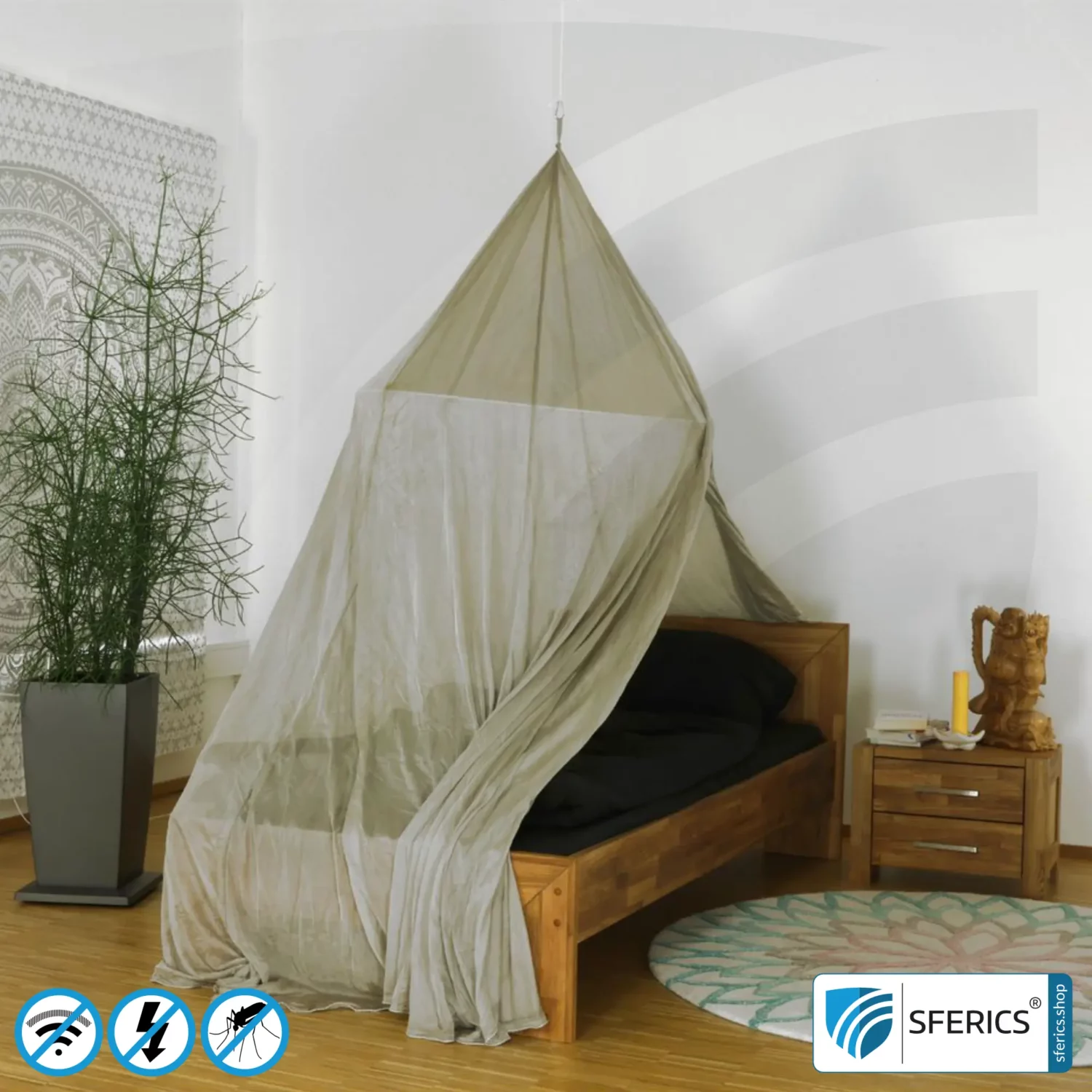 Shielding canopy Electrosmog PRO | SINGLE BED PYRAMID | Shielding RF radiation over 99.99% (48 dB). Groundable. Effective against 5G!