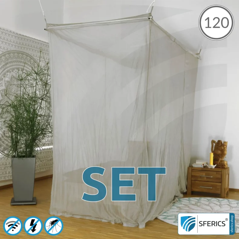 Shielding canopy Electrosmog PRO in a set | QUEENSIZE BED, 120CM | Shielding RF radiation over 99.99% (48 dB). Groundable. Effective against 5G!