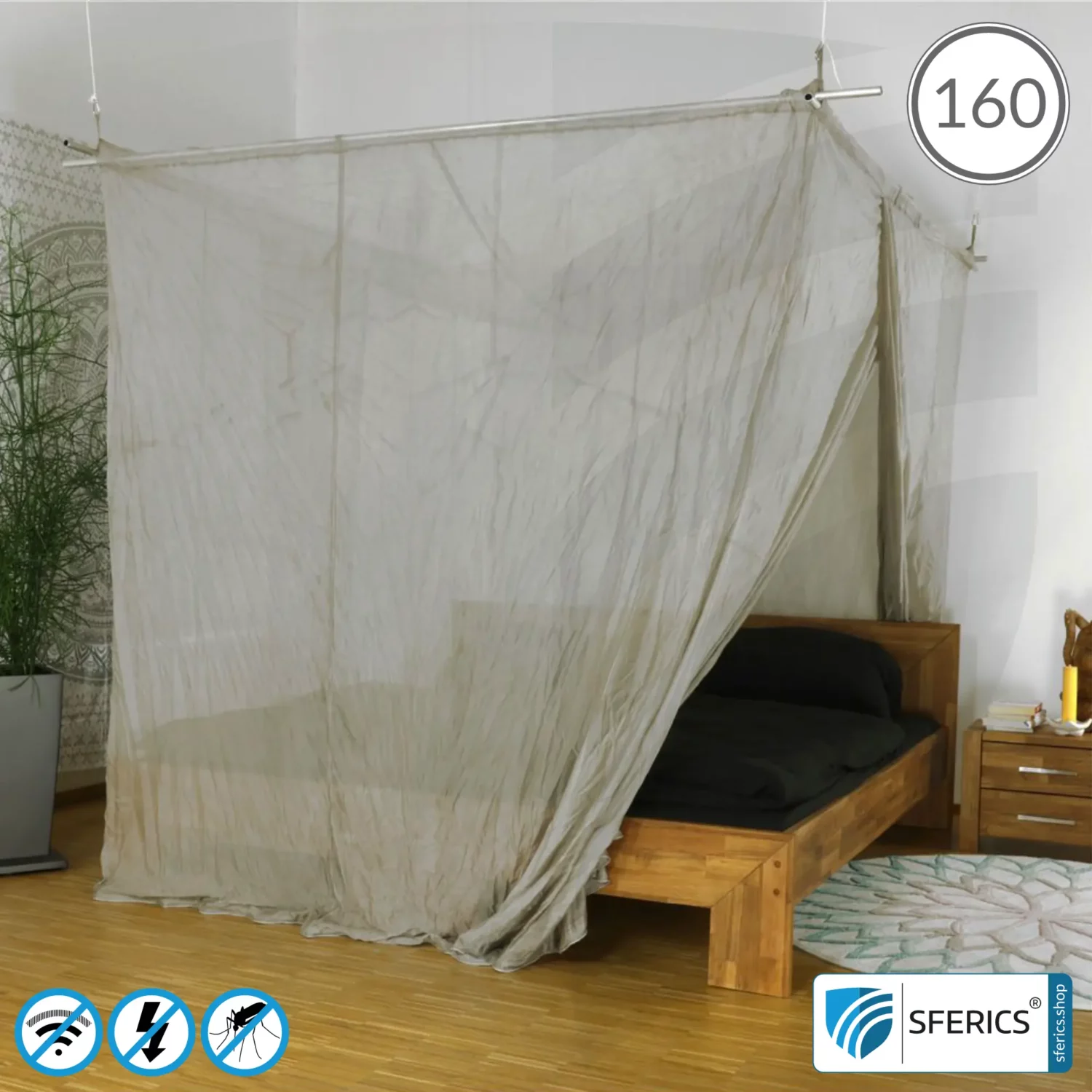 Shielding canopy Electrosmog PRO | QUEEN SIZE BED, 160 CM | Shielding RF radiation over 99.99% (48 dB). Groundable. Effective against 5G!