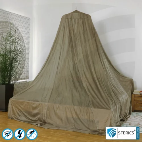 Shielding canopy electrosmog BUDGET | DOUBLE BED or GRAND KING SIZE, pyramid shape | Shielding EMF over 99,99% (44 dB) | Groundable LF | Made in China