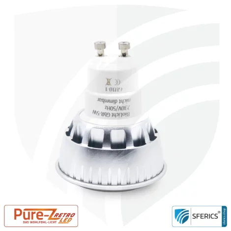 5 watts LED spot bulb Pure-Z-Retro | bright like 40 watts, 380 lumen | CRI 90 | flicker-free | warm white | GU10.