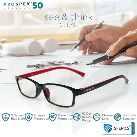 Anti blue light computer glasses PRO by PROSPEK | high-quality glasses for the many hours a day on the PC, smartphone, tablet, TV, LED light, ...