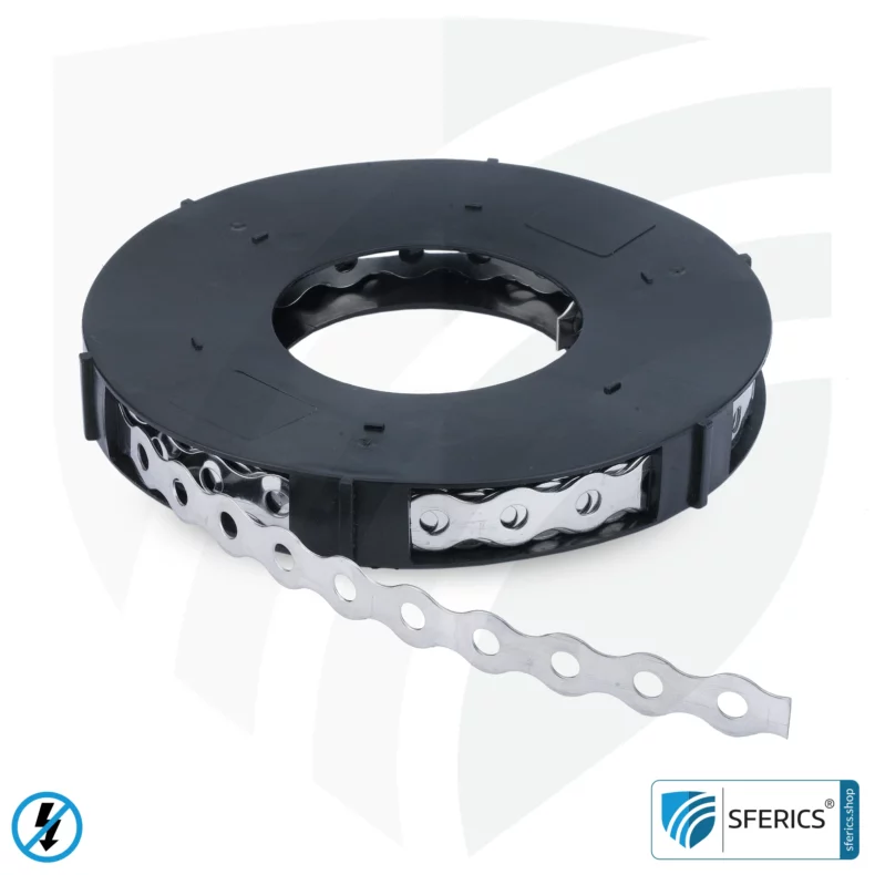 Stainless steel grounding tape | perforated tape | metal strap for grounding of reinforcement fabric, shielding mesh and shielding fleece