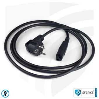 Shielded IEC cable with C13 plug | black | 2 meters | Cold device connection cable for shielding electrical and magnetic alternating fields LF