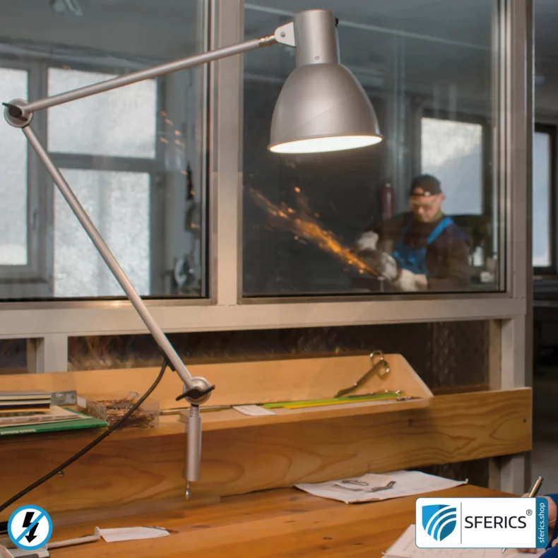 Shielded lamp in the design SILVER | desk lamp for the bright workplace or as an ingenious work lamp | E27 socket