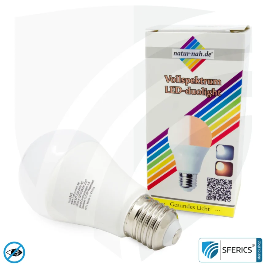8 watt LED full spectrum DuoLight | 3 light colors with a click: daylight + warm light + neutral light, 700 lumens | CRI 95 | flickerfree | E27 | business quality