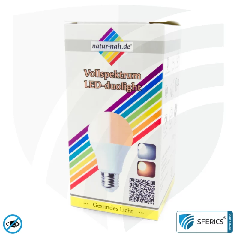 8 watt LED full spectrum DuoLight | 3 light colors with a click: daylight + warm light + neutral light, 700 lumens | CRI 95 | flickerfree | E27 | business quality