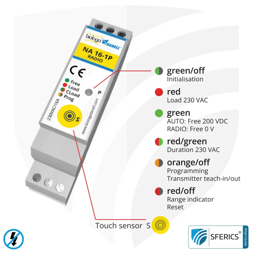 Demand switch NA 16-1P radio with dual operating mode | master switch set-up | building biological radio technology according to EnOcean standard | LED control lamp included