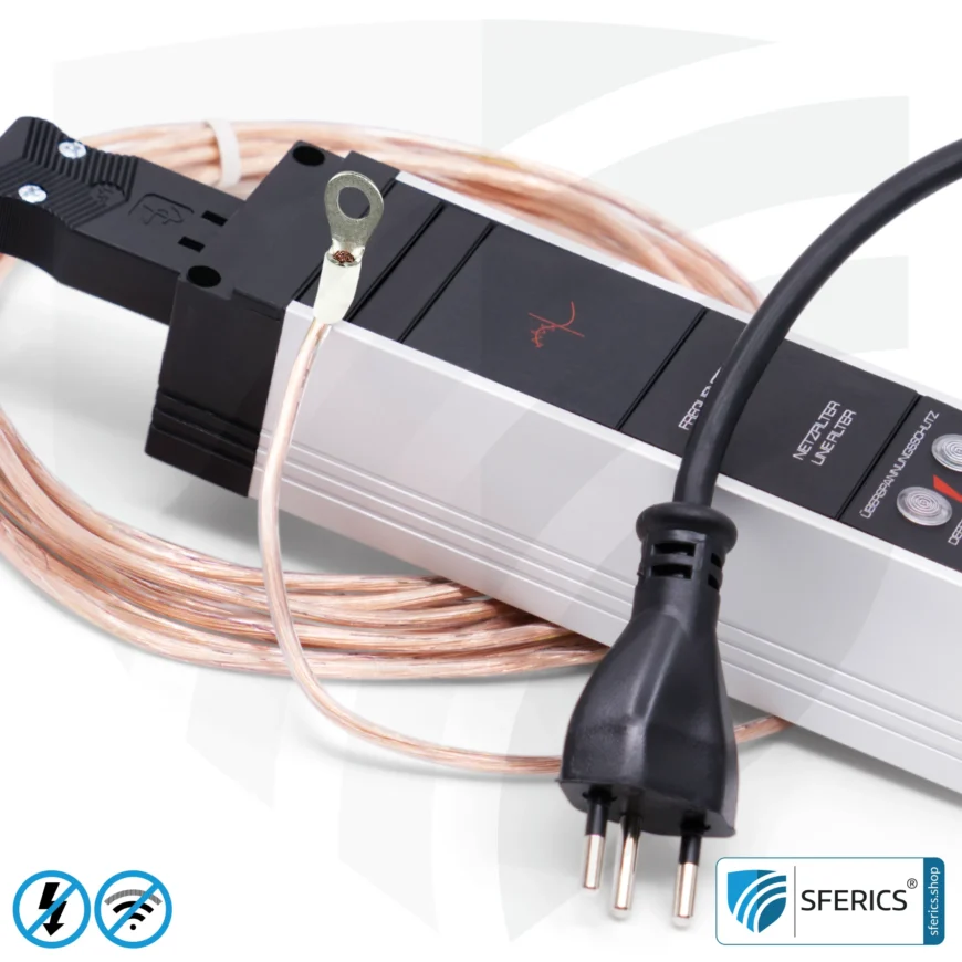 Powerline filter for groundable canopy, tent and sleeping bag | shielding range from 2 to 68 MHz | attenuation of Powerline (PLC / DLAN) frequencies from the grounding cable