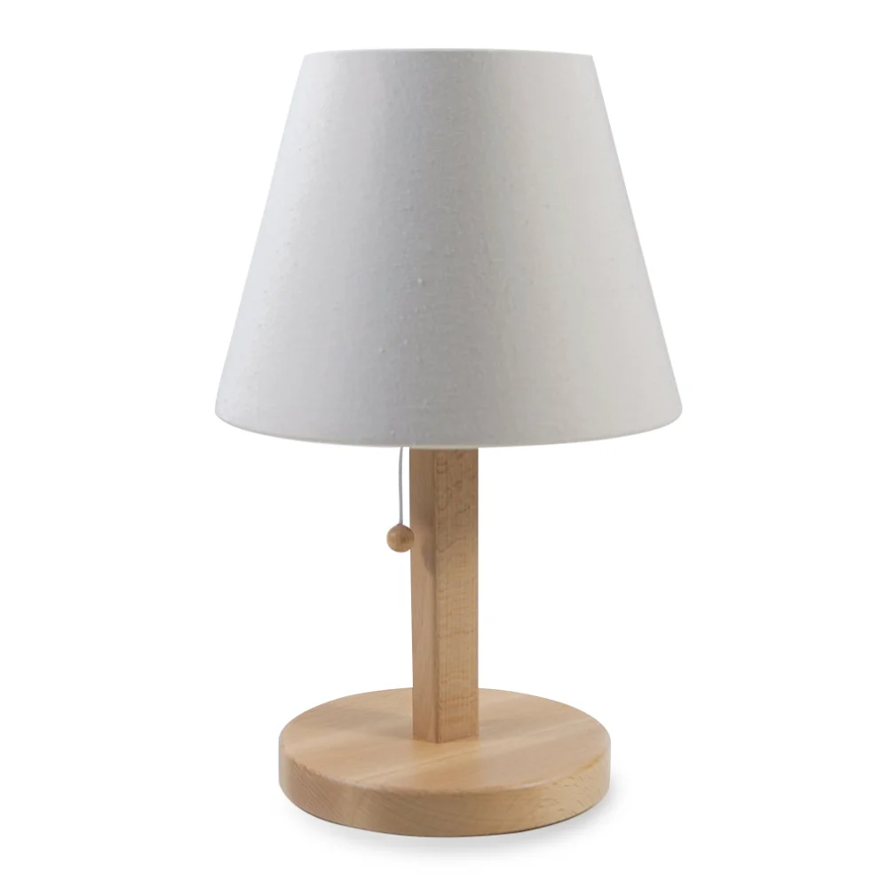 Shielded table lamp made of beech wood | lampshade NATURE | Chintz, a cotton fabric with a linen weave | E27 socket. Feedimage.