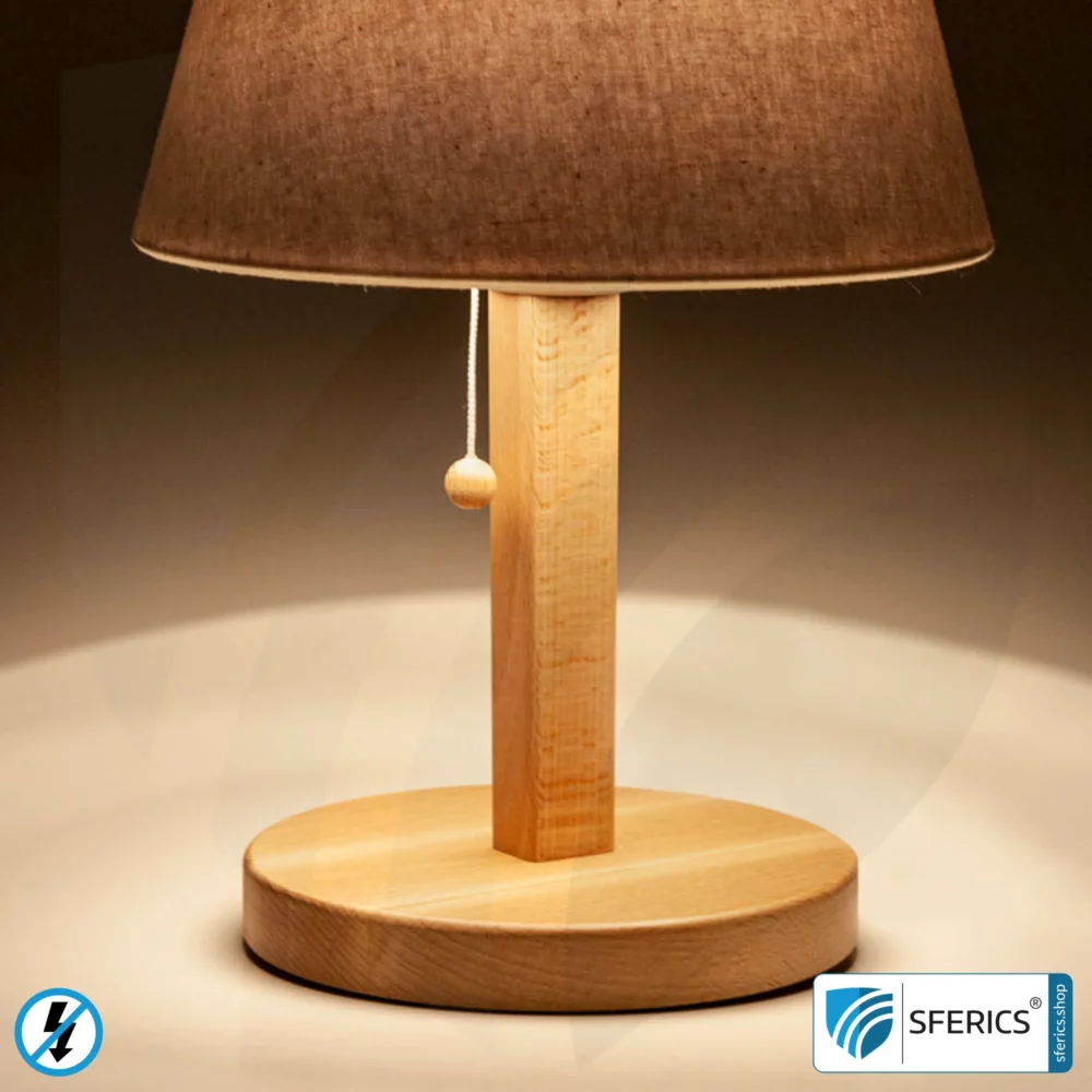 Shielded table lamp made of beech wood | lampshade NATURE | Chintz, a cotton fabric with a linen weave | E27 socket