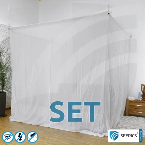 Shielding canopy Electrosmog PRO light in a set | DOUBLE BED resp. GRAND KING SIZE | Radio shielding up to 99.99% (42 dB). Groundable. Effective against 5G!