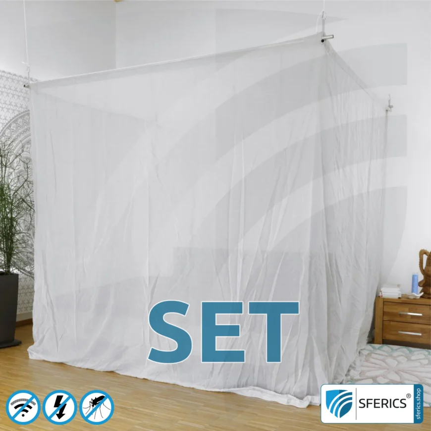 Shielding canopy Electrosmog PRO light in a set | DOUBLE BED resp. GRAND KING SIZE | Radio shielding up to 99.99% (42 dB). Groundable. Effective against 5G!