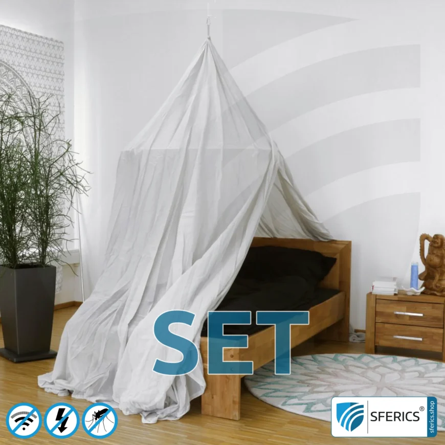 Shielding canopy Electrosmog PRO light in a set | SINGLE BED PYRAMID | EMF shielding up to 99.99% (42 dB). Groundable. Effective against 5G!