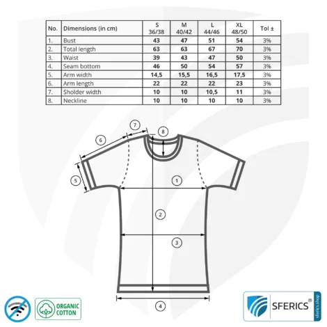 Shielding ANTIWAVE shirt for women | 1/4 short sleeve | Protection up to 30 dB against HF electrosmog (mobile phone, WLAN, LTE) | Ideal for electrosensitive people.