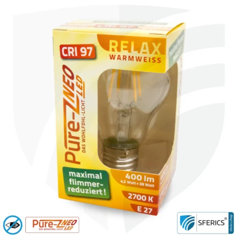 4.2 watt LED filament Pure-Z NEO | bright as 38 watts, 400 lumens | CRI 97 | flicker-free | warm white | E27 | clear