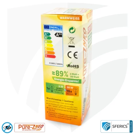 4 watt LED filament candle Pure-Z NEO | bright as 38 watts, 400 lumens | CRI 97 | flicker-free | warm white | E14 | frosted