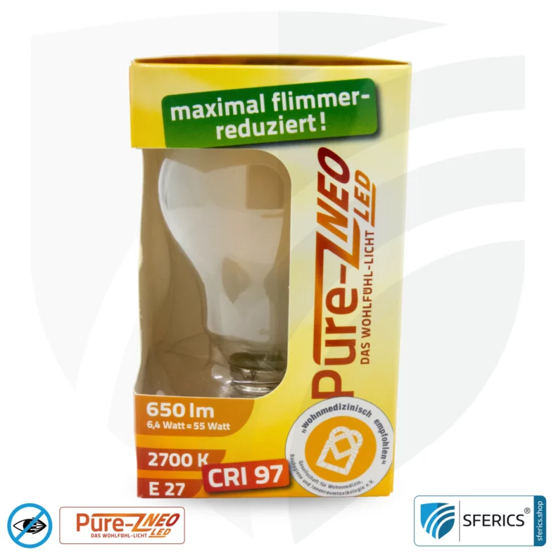 6.4 watt LED filament Pure-Z NEO | bright as 55 watts, 650 lumens | CRI 97 | flicker-free | warm white | E27 | frosted
