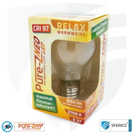 8.2 watt LED filament Pure-Z NEO | bright as 66 watts, 830 lumens | CRI 97 | flicker-free | warm white | E27 | frosted