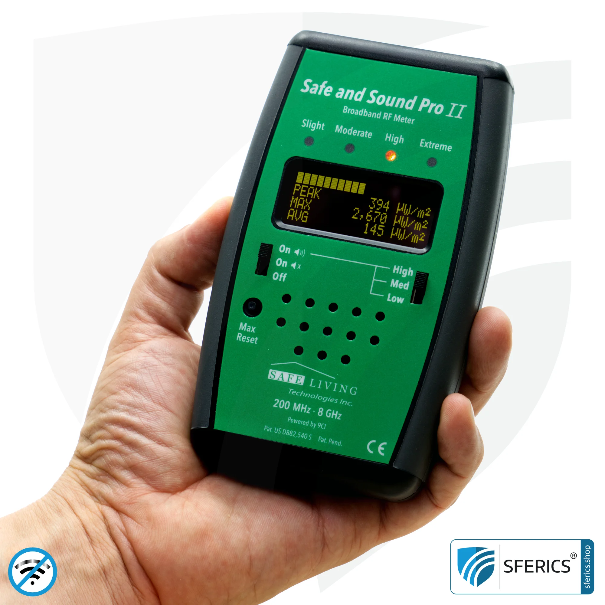 SAFE AND SOUND PRO 2 Electrosmog Detector | Unique measuring range up to 2.500.000 µW/m² | Semi-professional broadband HF measuring device for beginners | Detection of EMF radiation up to 8 GHz, including 5G!
